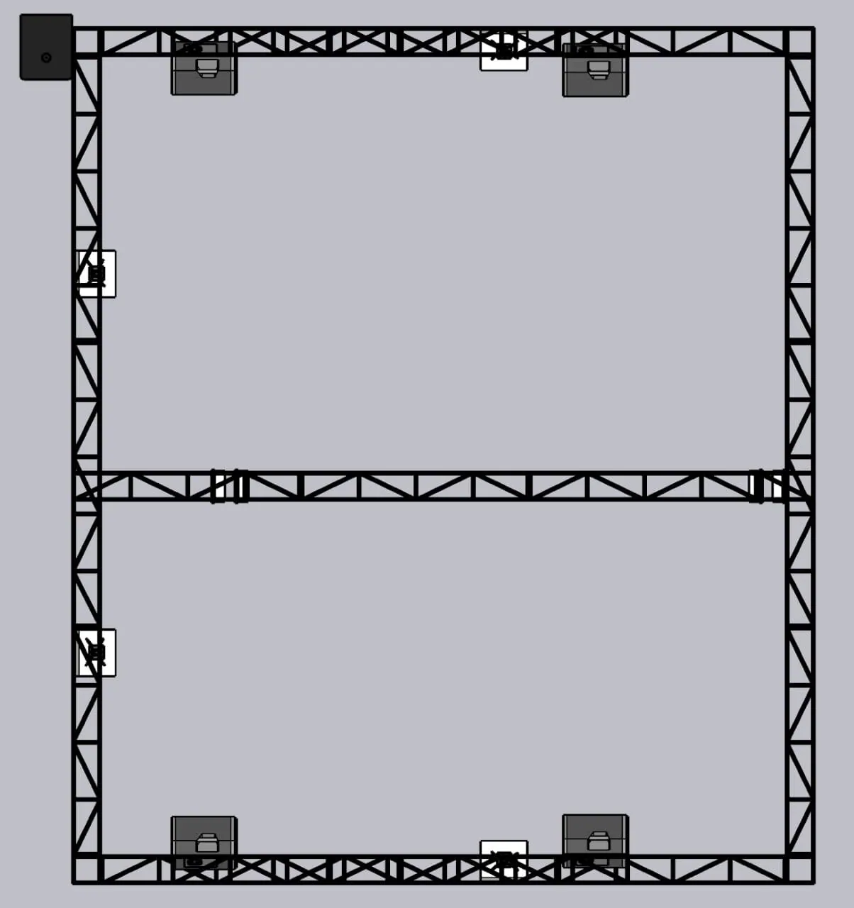 Plan view of the truss frame from above with the projector positions marked.
