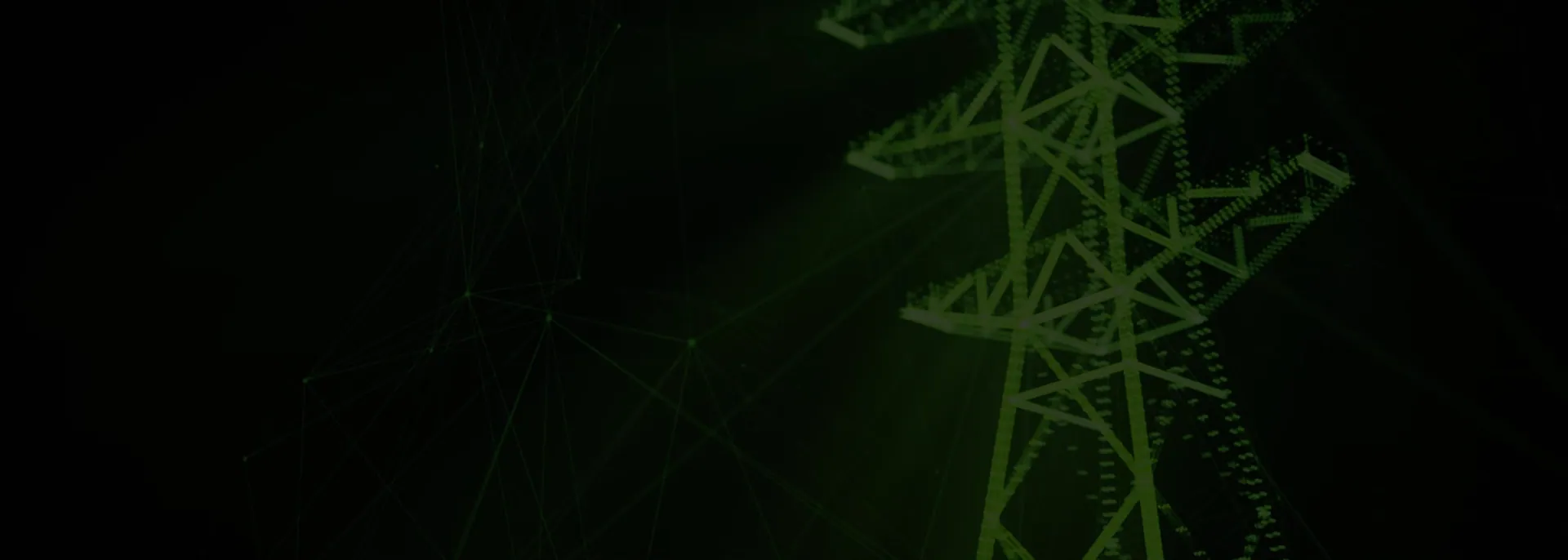Wireframe transmission tower in dim green light.